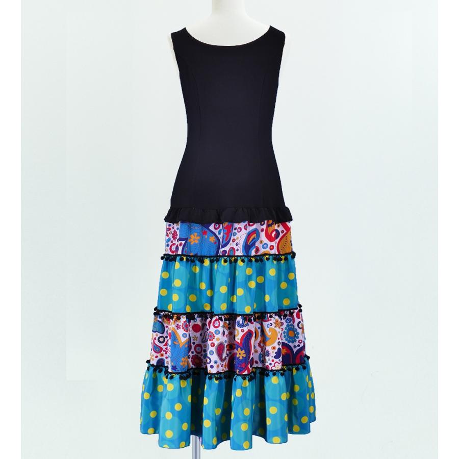 フラメンコ フリル ワンピース ホワイト×グリーン フリーサイズ　2383whgrf |  | 02