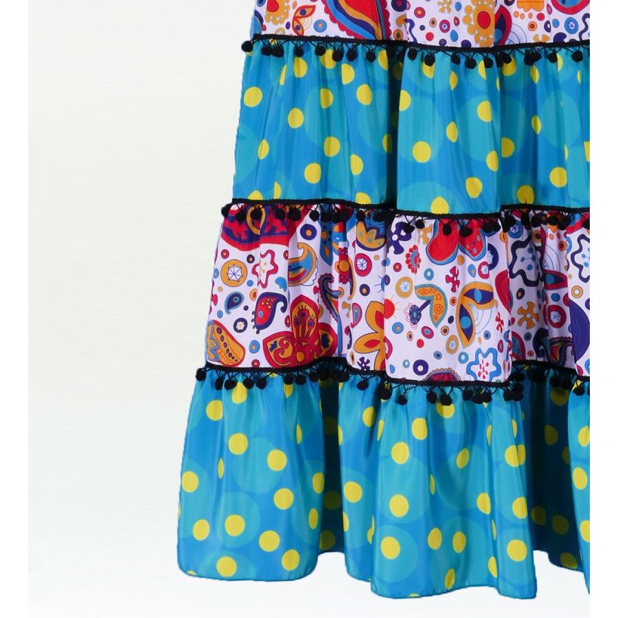 フラメンコ フリル ワンピース ホワイト×グリーン フリーサイズ　2383whgrf |  | 03