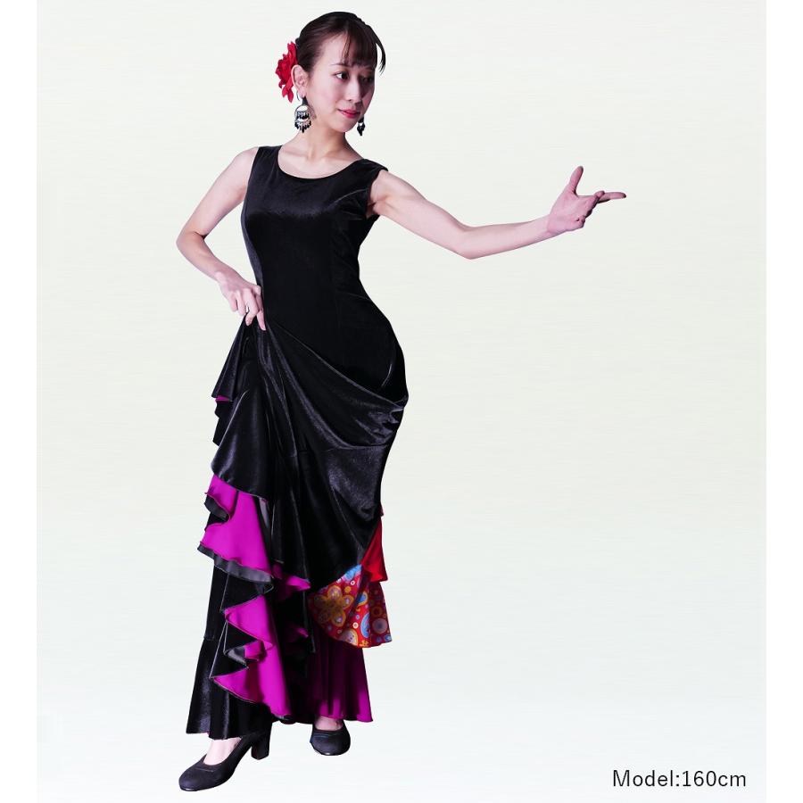 フラメンコ ベルベット バックフリル ワンピース ブラック フリーサイズ　2384bkf |  | 01