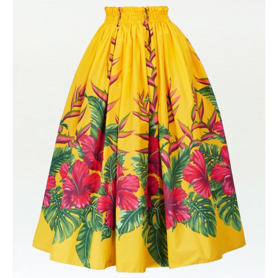 フラダンス ロング パウスカート シングル94cm丈 イエロー　2404 | 