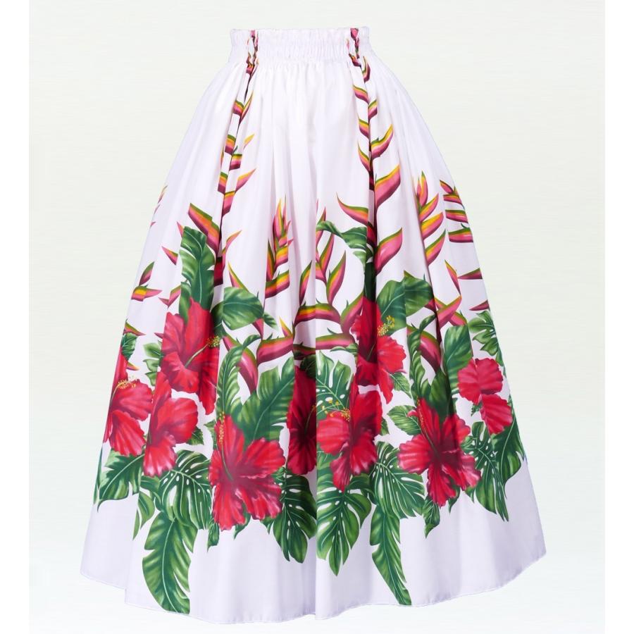 フラダンス ロング パウスカート シングル94cm丈 ホワイト　2406 | 