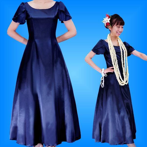 フラダンス ムームー チューリップ袖 ロング丈ドレス ネイビー LLサイズ 2408nvLL | 