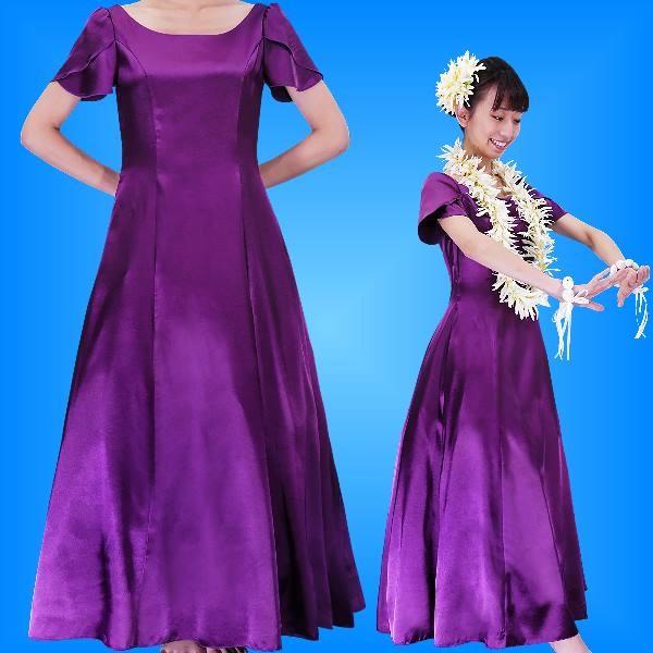 フラダンス ムームー チューリップ袖 ロング丈ドレス パープル LLサイズ 2408puLL | 