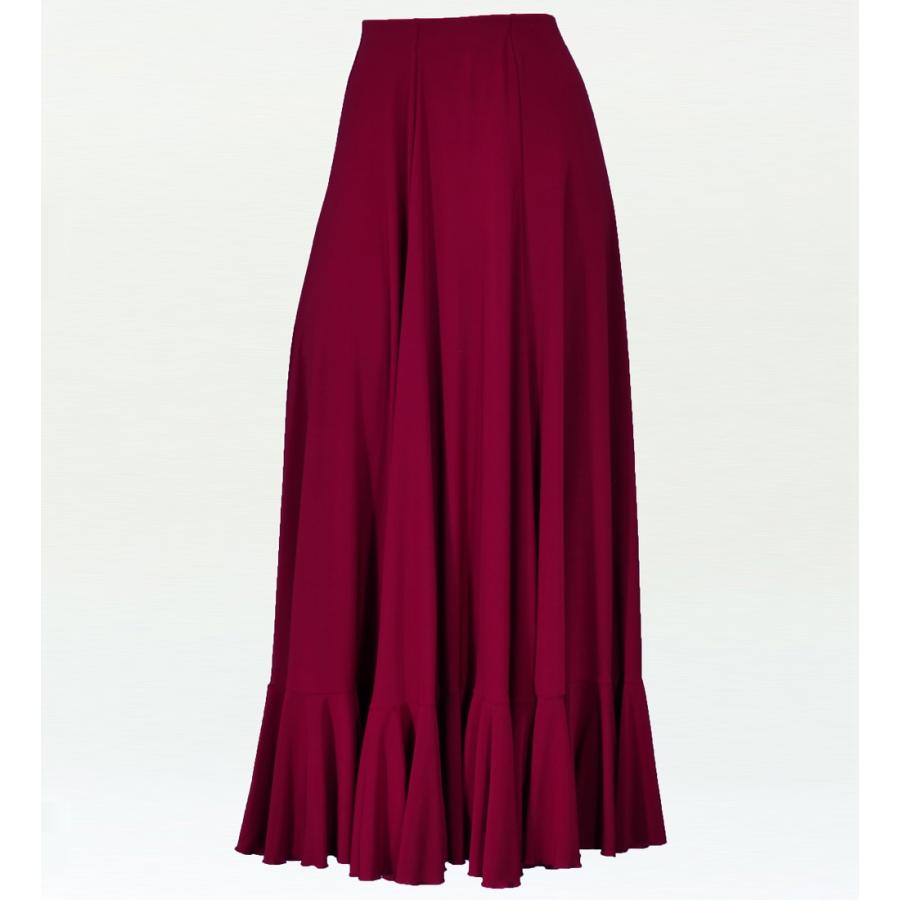 フラメンコ 無地 裾フリル ファルダ スカート ワイン Mサイズ 2409wi | 