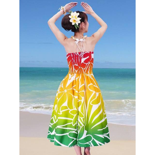 フラダンスムームー ストラップレス　ミディ丈ドレス レッド×グリーン Fサイズ 2428rdgrF |  | 02