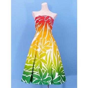 フラダンスムームー ストラップレス　ミディ丈ドレス レッド×グリーン Fサイズ 2428rdgrF |  | 03