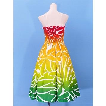 フラダンスムームー ストラップレス　ミディ丈ドレス レッド×グリーン Fサイズ 2428rdgrF |  | 04