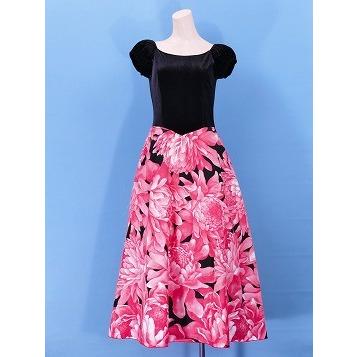 フラダンス ベロア×ハワイアンファブリックドレス レッド F フラダンス ベロア×ハワイアンファブリックドレス レッド F