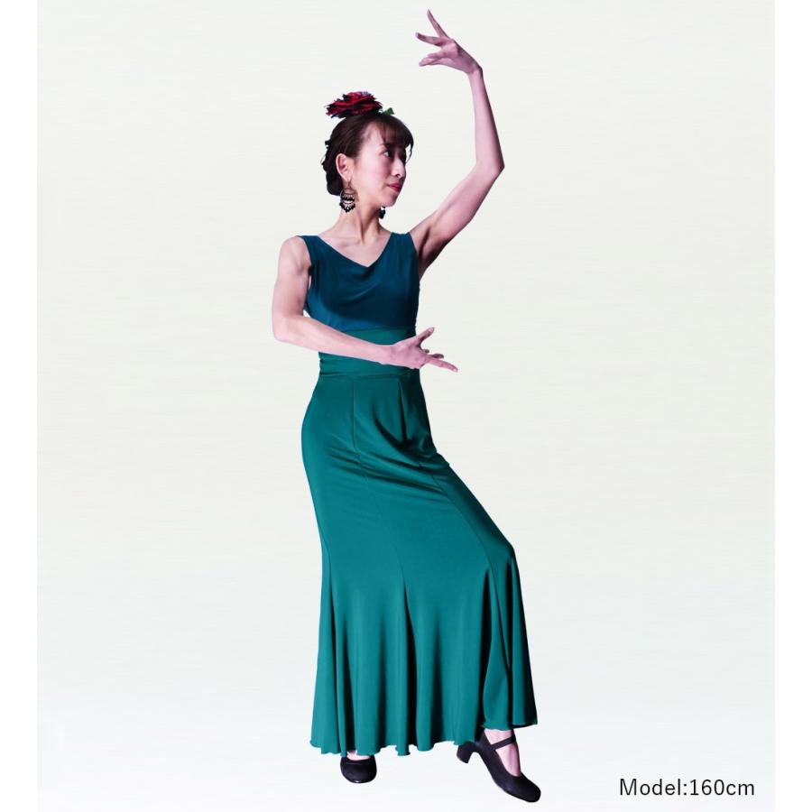 フラメンコ 無地 ハイウエスト ファルダ スカート ブルーグリーン  M（F）サイズ　2442bgrf |  | 01
