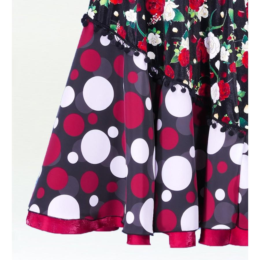 フラメンコ 胸元フリル 斜め切り替えベルベット×コシボ ワンピース ブラック×ブラック フリーサイズ　2443bkbkf |  | 04