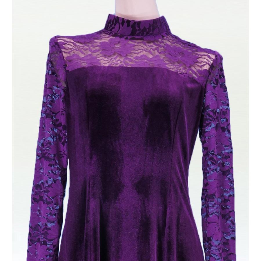 フラダンス レースベルベットロング丈 ドレス パープルLLLサイズ 2448puLLL |  | 03