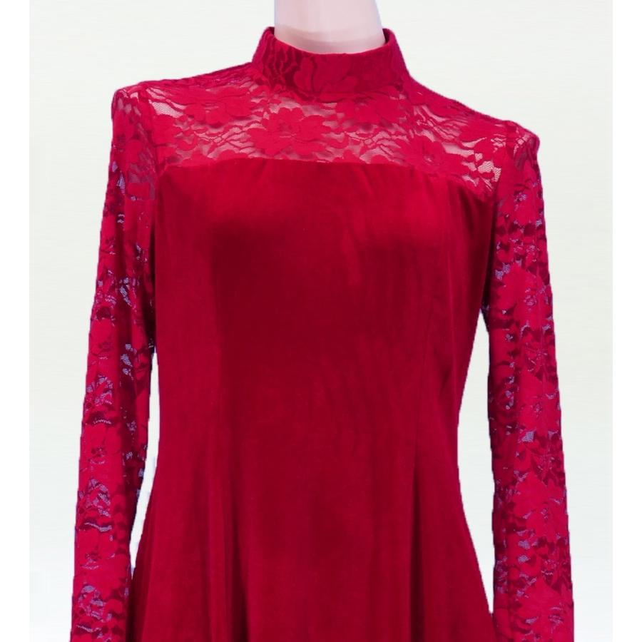 フラダンス レースベルベットロング丈 ドレス レッドLLLサイズ 2448rdLLL |  | 03