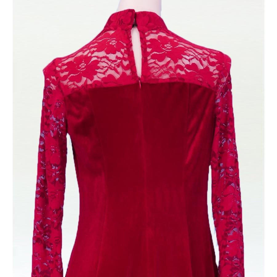 フラダンス レースベルベットロング丈 ドレス レッドLLLサイズ 2448rdLLL |  | 04