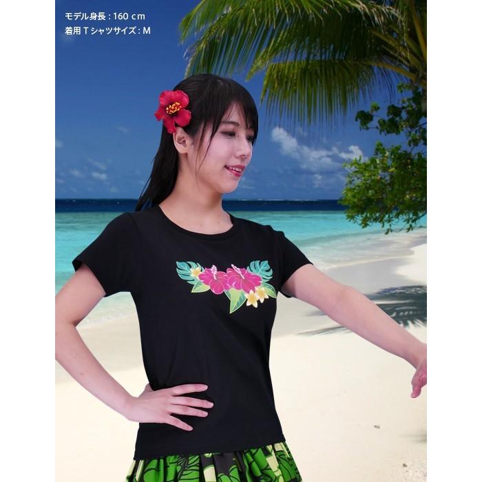 フラダンス Tシャツ [3L]  ハイビスカス ブラック 2479-3lb |  | 01