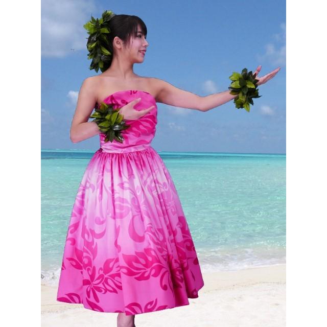 フラダンス ムームー フロントドレープミディ丈ドレス [F] ピンク  2484piF |  | 01