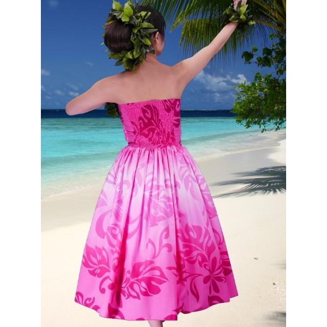 フラダンス ムームー フロントドレープミディ丈ドレス [F] ピンク  2484piF |  | 02