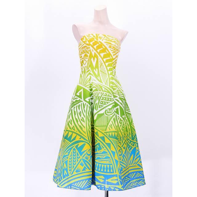 フラダンス ムームー ストラップレス ミディ丈ドレス [F] イエロー×ブルー  2485yeblF |  | 03