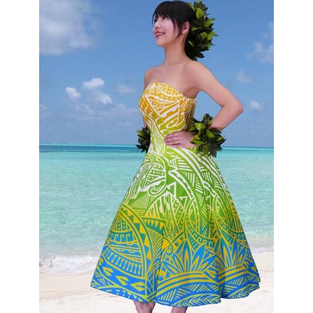 フラダンス ムームー ストラップレス ミディ丈ドレス [LL] イエロー