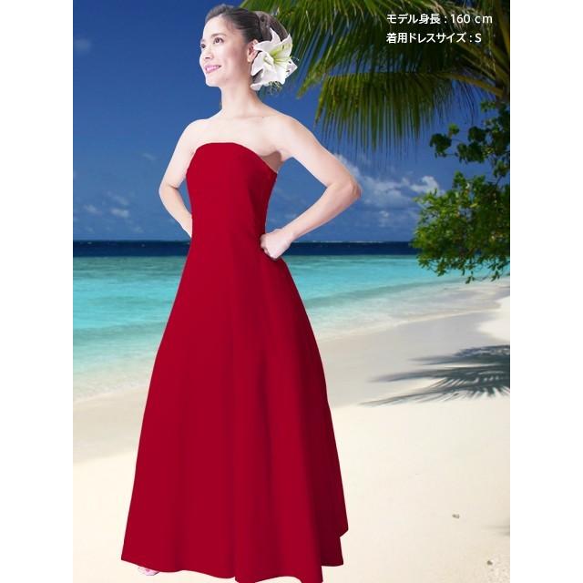フラダンス ムームー ストラップレス ロング丈ドレス レッド LLサイズ 