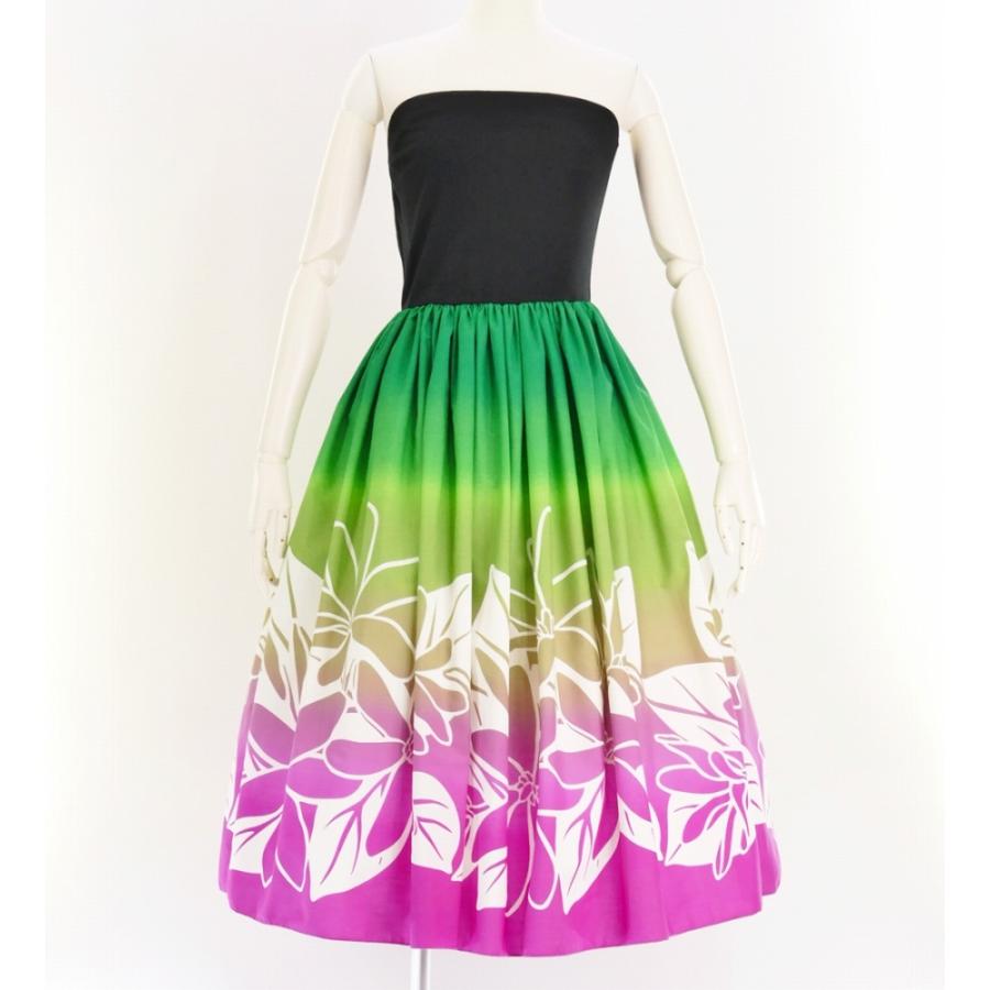 フラダンス チューブトップドレス ミディ丈 ティアレ グリーン×ピンク Mサイズ 2631grpiM | 