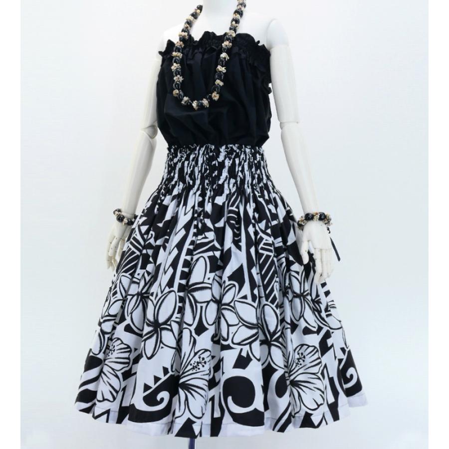 フラダンス パウスカート シングル78cm丈 ホワイト×ブラック フラダンス パウスカート シングル78cm丈 ホワイト×ブラック