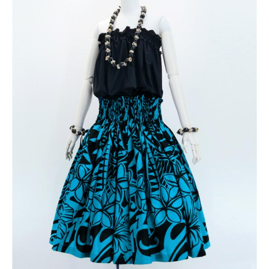 フラダンス パウスカート シングル73cm丈 ブルー×ブラック 3001 |  | 01