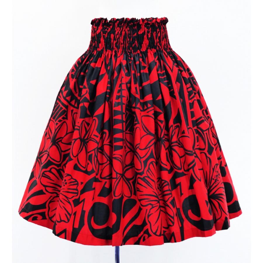 フラダンス パウスカート シングル73cm丈 レッド×ブラック 3003 | 
