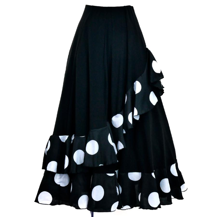 フラメンコ 水玉 斜めフリル ファルダスカート ブラック Mサイズ 3047bk | 