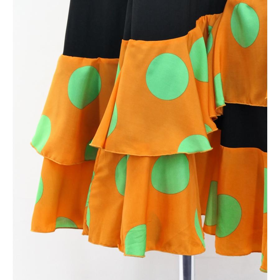 フラメンコ 水玉 斜めフリル ファルダスカート オレンジ Mサイズ