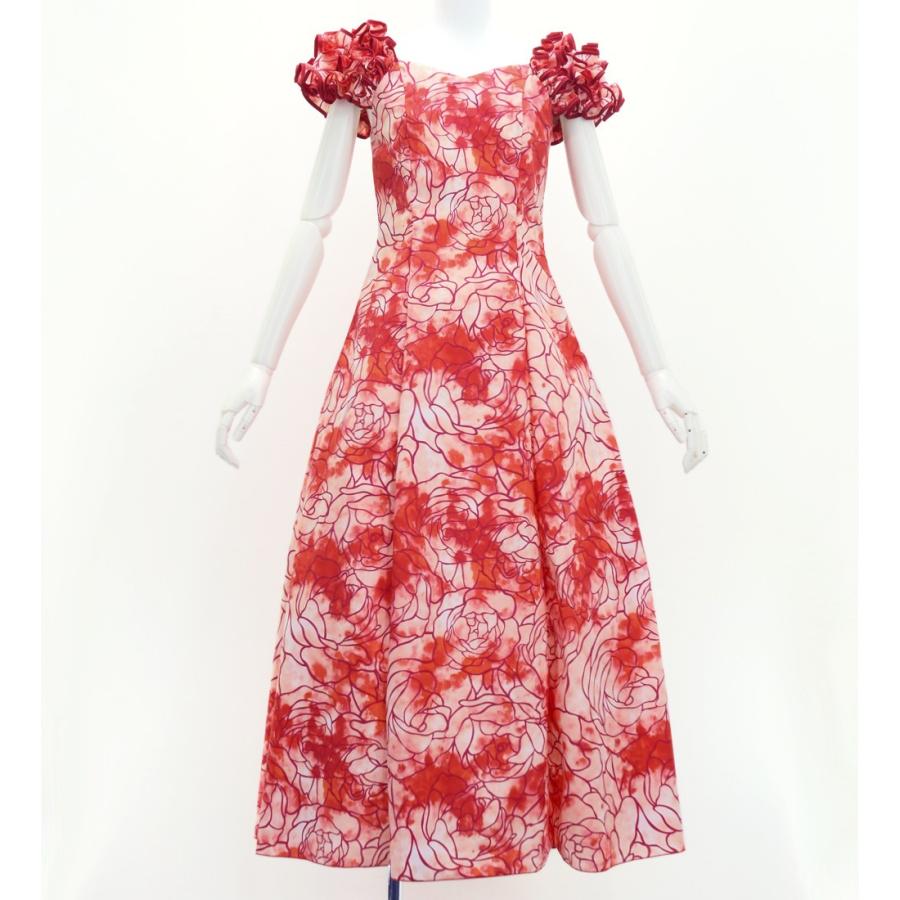 フラダンス 袖フリル ハワイアンファブリックドレス レッド LLサイズ 3050rdLL | 