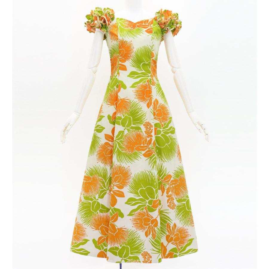 フラダンス 袖フリル ハワイアンファブリックドレス クリーム LLサイズ 3267crLL | 