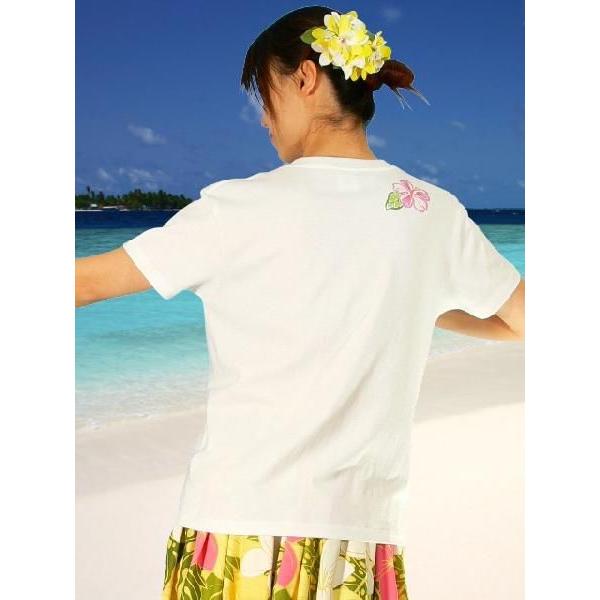 フラダンス Tシャツ XL ハイビスカス&ティアレ ホワイト 790xlw