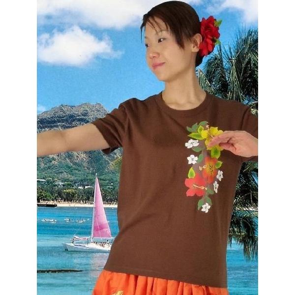 フラダンス Tシャツ [L]  ハイビスカス ブラウン 980lbr |  | 01