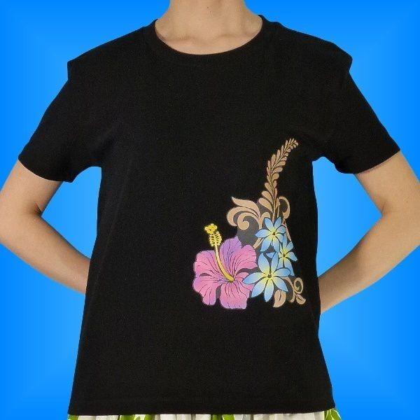 フラダンス Tシャツ [5L] ハイビスカス・ティアレ ブラック 982-5lb | 
