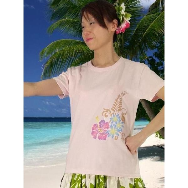 フラダンス Tシャツ [L]  ハイビスカス・ティアレ ピンク 982lp |  | 01