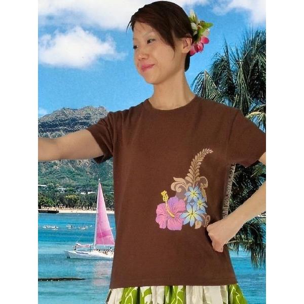 フラダンス Tシャツ [M]  ハイビスカス・ティアレ ブラウン 982mbr |  | 01