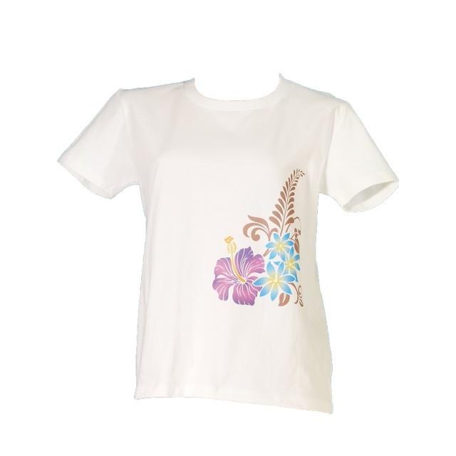フラダンス Tシャツ [M]  ハイビスカス・ティアレ ホワイト 982mw |  | 03