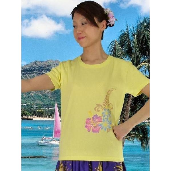 フラダンス Tシャツ [M]  ハイビスカス・ティアレ イエロー 982my |  | 01