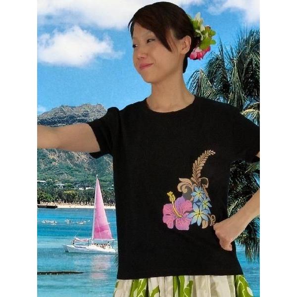 フラダンス Tシャツ [S]  ハイビスカス・ティアレ ブラック 982sb |  | 01