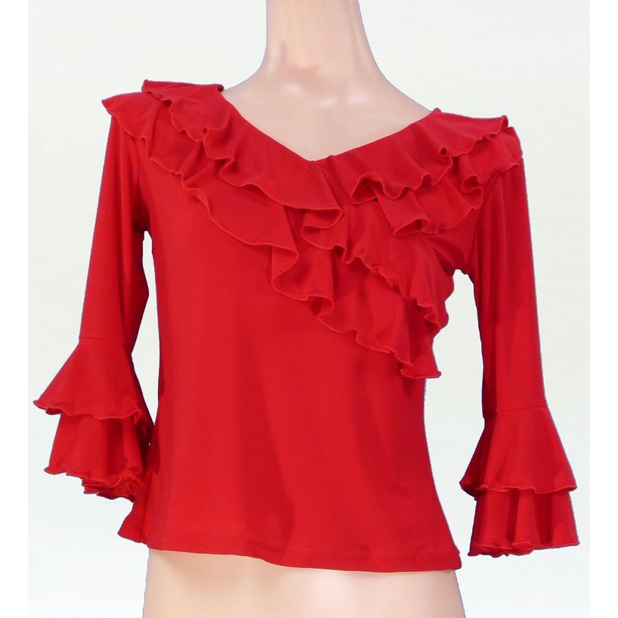 フラメンコ フリル ブラウス レッド フリーサイズ 98r | 