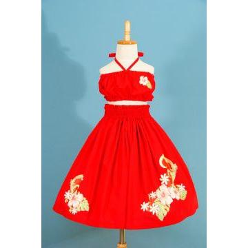 フラダンス ケイキ 上下 セット キッズ レッド Lサイズ c1L : emika