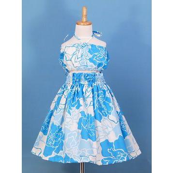 フラダンス ケイキ 上下 セット キッズ ブルー Sサイズ c37S : emika