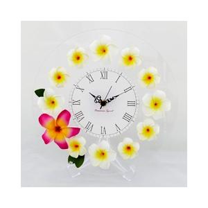 ホワイト&ピンクプルメリア ラウンドクロック CLKR0002 | 