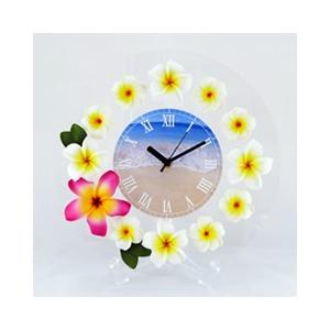 ホワイト&ピンクプルメリア・ビーチ ラウンドクロック CLKR0003 | 