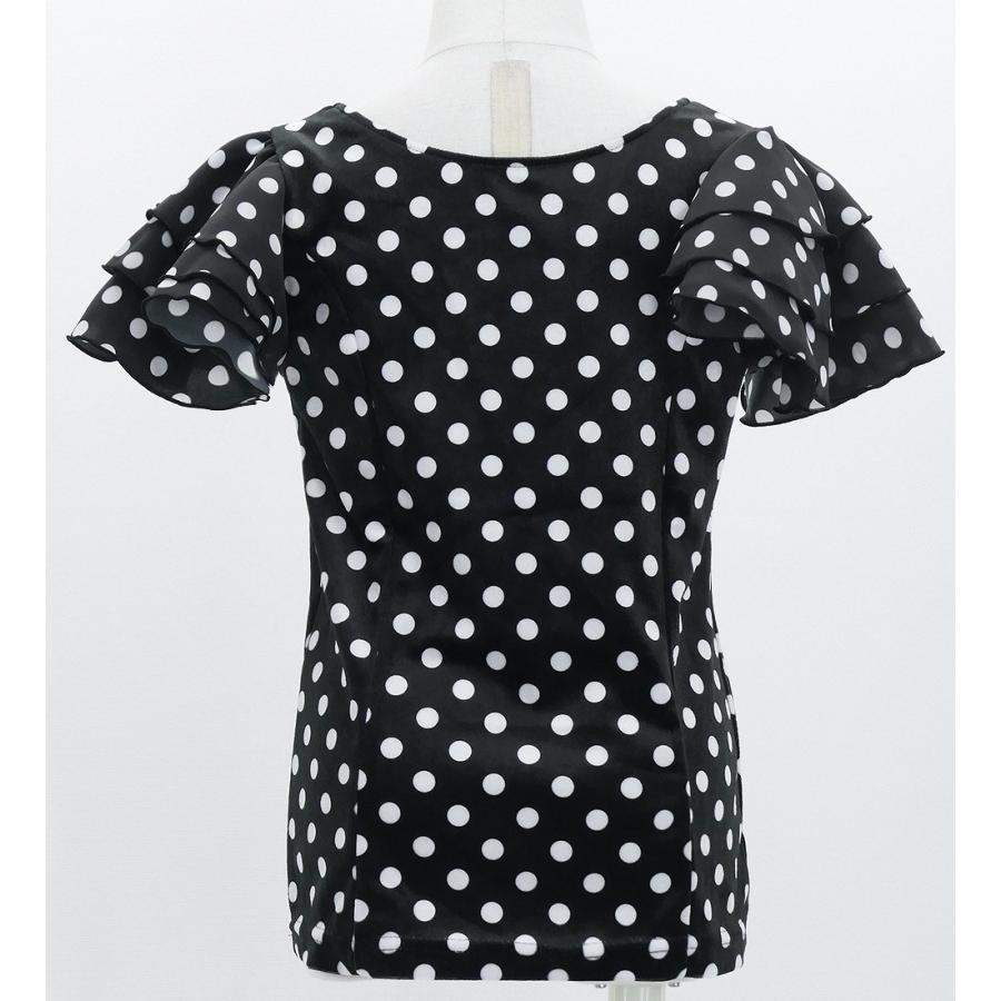 キッズ フラメンコ 選べる襟ぐり 3段フリルスリーブ ブラウス 水玉 ブラック×ホワイト 120・140サイズ FBp-21 |  | 03