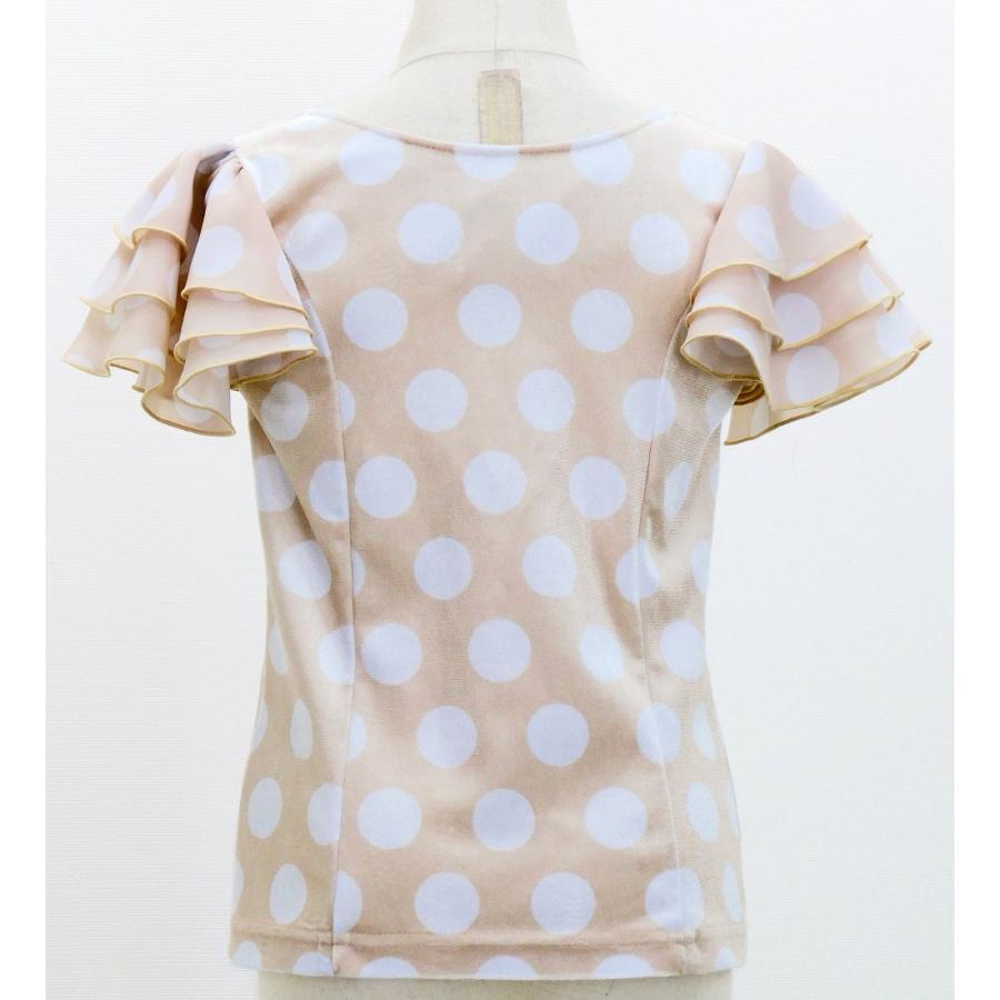 キッズ フラメンコ 選べる襟ぐり 3段フリルスリーブ ブラウス 水玉 ライトベージュ×ホワイト 120・140サイズ FBp-22 |  | 03