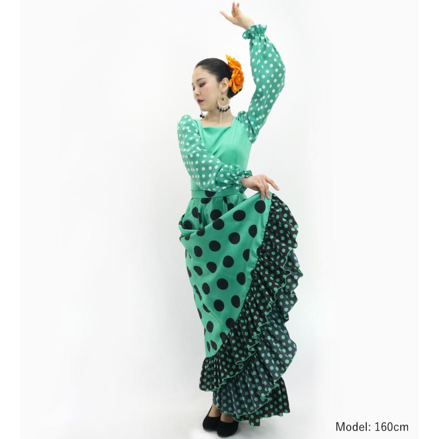 フラメンコ 水玉 セットアップ ターコイズブルー×ブラック S-Lサイズ