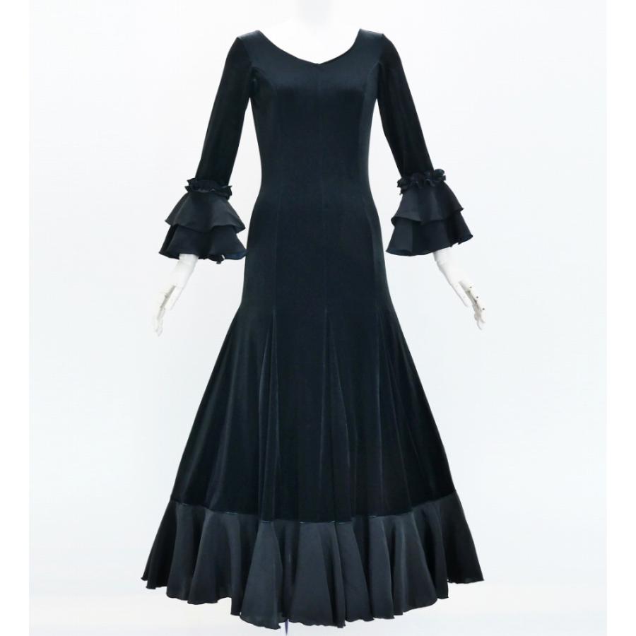 フラメンコ ベルベット フリル ワンピース ブラック S-Lサイズ FD-1 | 