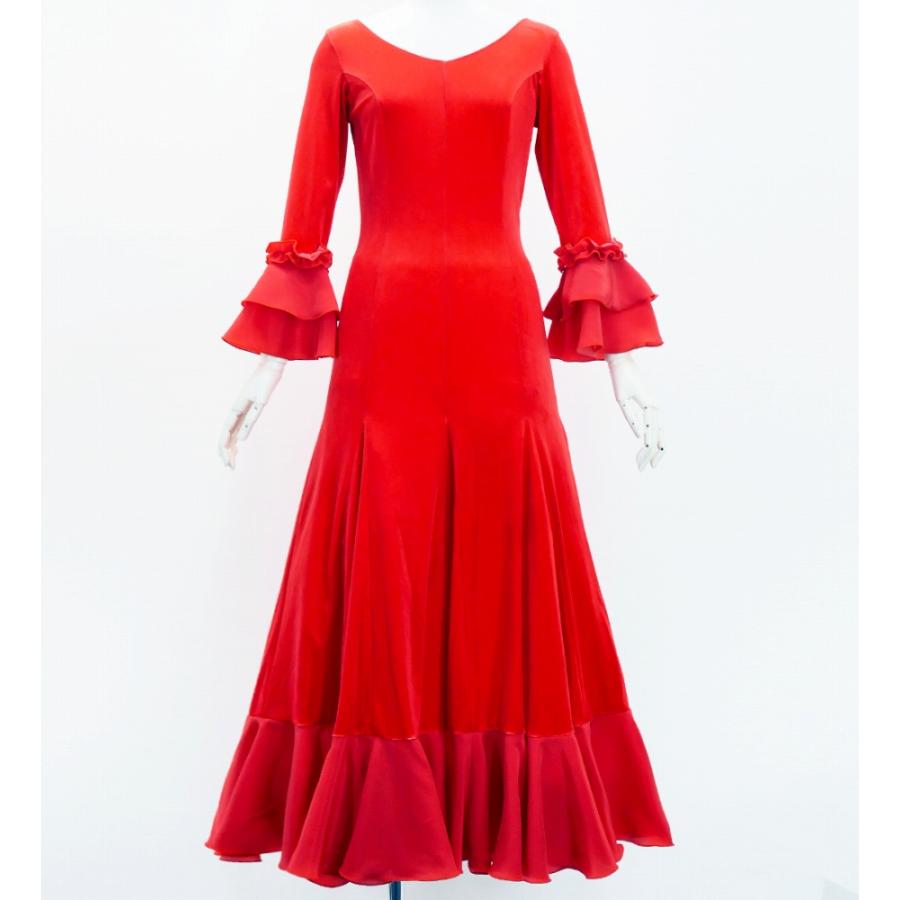 【特大サイズ】赤フラメンコ衣装ワンピース　裾4段フリル 特大サイズ】赤フラメンコ衣装ワンピース 裾4段フリル 特大