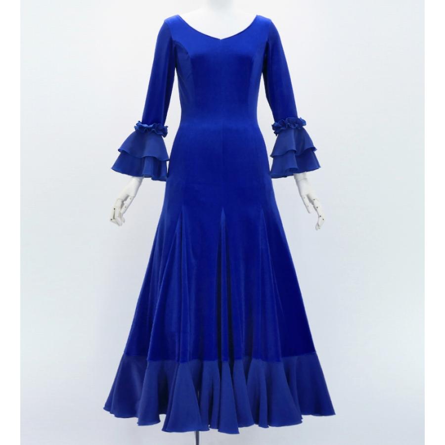 フラメンコ ベルベット フリル ワンピース ロイヤルブルー S-Lサイズ FD-3 | 